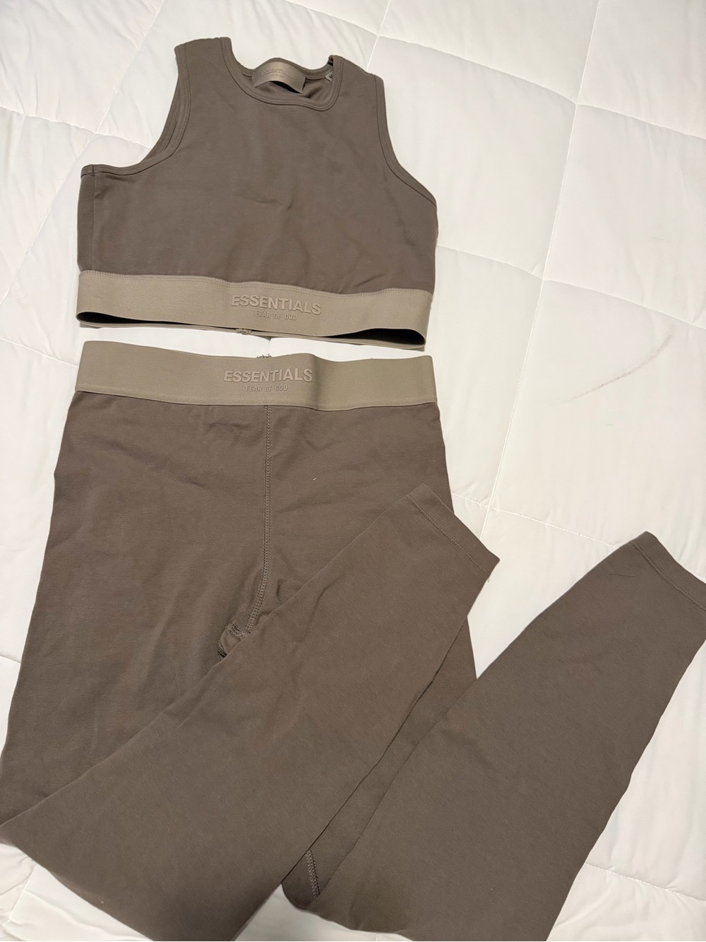 Essentials Taupe High-Waist Leggings & Cropped Tank Set